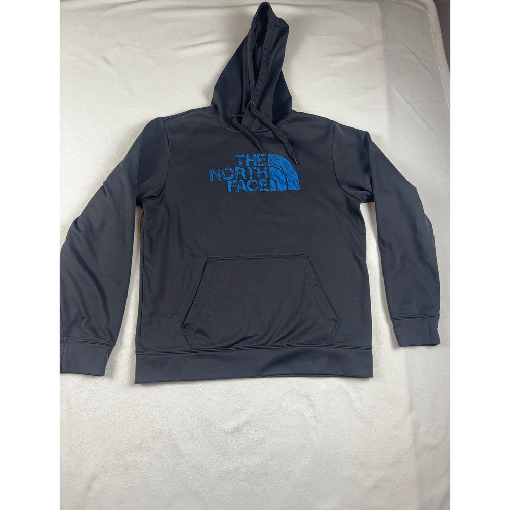 The North Face Mens Black Blue Graphic Logo Pullover Hoodie Sweatshirt Medium